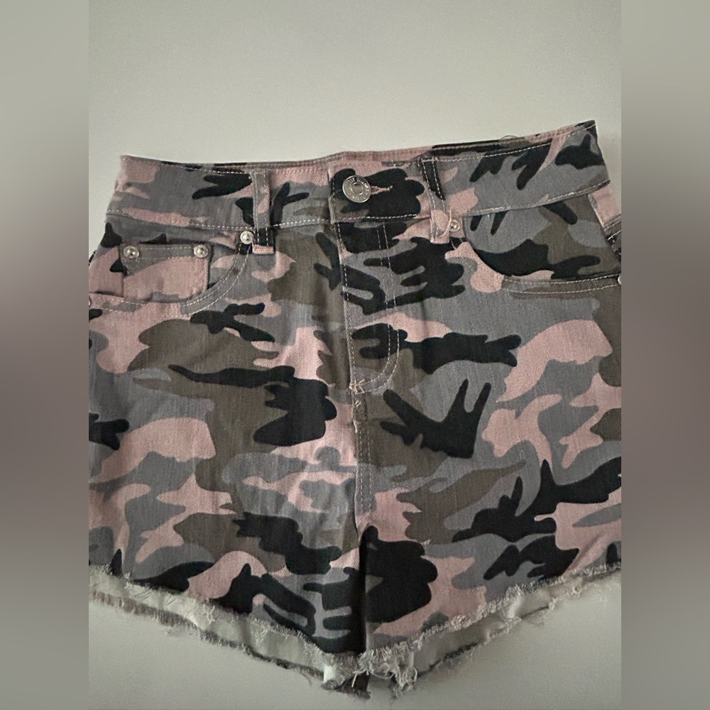 Almost Famous Pink and Black Camouflage Jean Shorts
